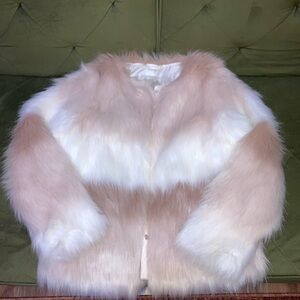 Esley Faux Fur Jacket in Soft Pink and White